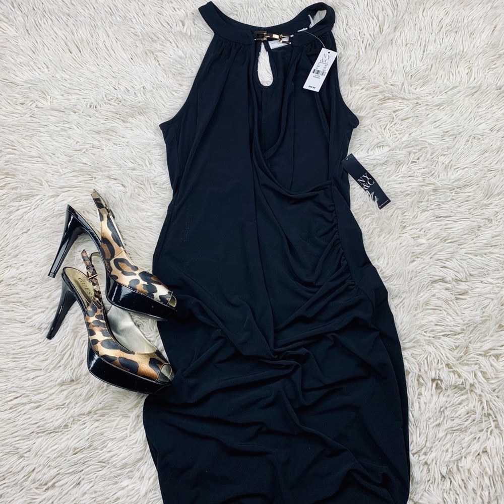 NWT! NY&CO Deep V Gold Embellishment Little Black Dress - XS